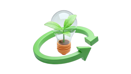 Eco-Friendly Lightbulb with Plant Growing in a Recycling Context
