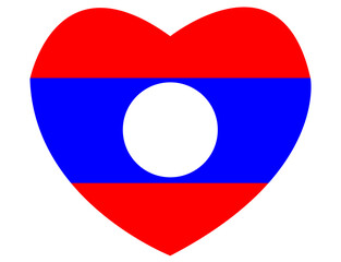 Laos Flag in a Prohibition Sign Icon No Sign. Not allowed in Laos, An image of a heart icon with the Lao flag pattern inside, overlaid with a red circle symbol and diagonal lines resembling a no entry