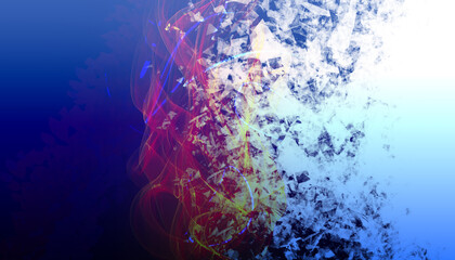 Flammes de couleurs désagrégées sur fond dégrader bleu..