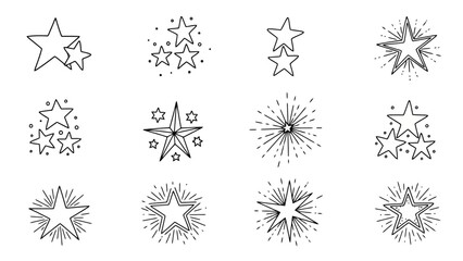 Collection of Hand Drawn Star Icons and Shapes, Festive Doodles for Design