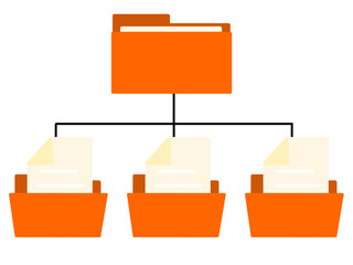 Orange folder hierarchy with document management system structure. Folder structure diagram
