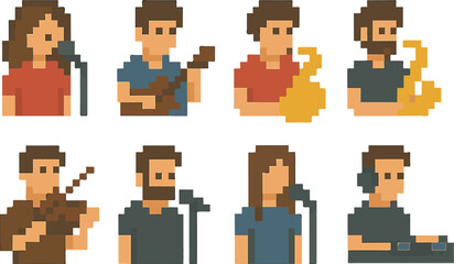 musician with pixel art, eps 10 illustration
