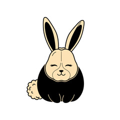 Charming cartoon rabbit vector illustration with long ears and fluffy tail facing forward isolated on white background