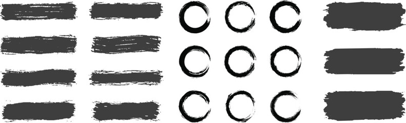 Grunge round and rectangle frame. Brush stroke collection. Set of grunge textures, black dirty texture, grunge,frame.