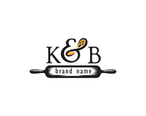 Abstract pizza logo with initials k & b logo design template