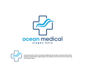 abstract wave initials m with plus medical logo