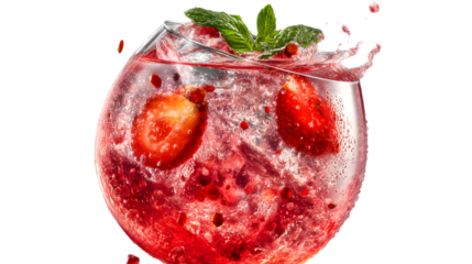 Crisp detail showcases a refreshing ruby red berry gin cocktail isolated on white