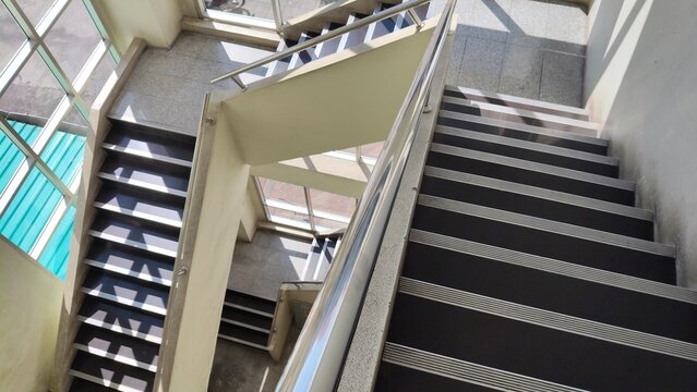 stair in modern building . Modern minimal interior staircase design with clean lines and architectural perspective in building.