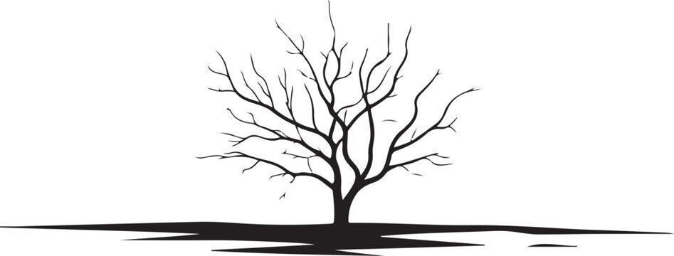 Black silhouette of a bare tree with spreading branches