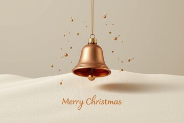 a purely minimal holiday illustration featuring a single bell ornament with smooth metallic reflections on a soft neutral field, paired with the phrase " merry christmas " in a chic, uncluttered layou