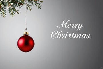 a minimalist christmas ornament display with one spherical decoration held by a thin string against a muted gradient backdrop, with merry christmas thoughtfully integrated in refined typography.