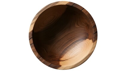 Fototapeta premium Empty wooden bowl natural grain texture isolated on white background perfect for food or decorative 