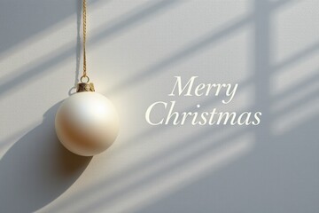 A serene festive composition highlighted by white round ornaments on a slightly textured background with calm shadows, accompanied by the words "Merry Christmas" in a soft, elegant font.