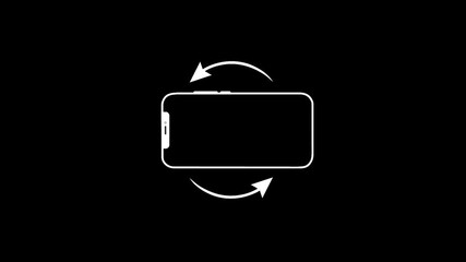 Rotate device icon with smartphone and arrows on black background. Ideal for UI, UX, mobile app, and web design prompts