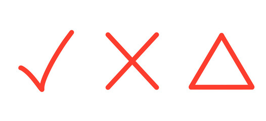 シンプルな赤色のチェック・ばつ・三角マーク	