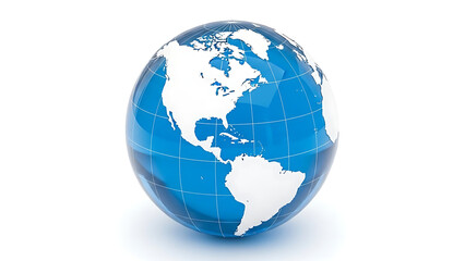 Fototapeta premium A blue glass globe showing north and south america isolated on white background