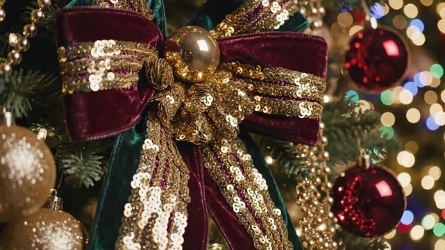 Decorated christmas tree close up festive season celebration