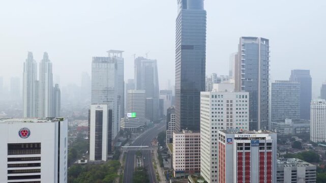Severe Air Pollution and Smog Covering Jakarta Central Business District Skyline, Indonesia