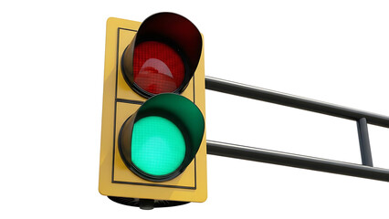 A functional traffic light showing a green signal for go isolated on white background