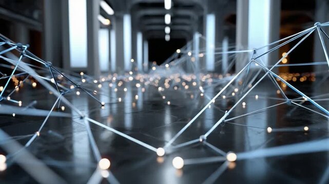 Abstract Network: A mesmerizing abstract composition showcases a network of interconnected lines and nodes, illuminating the digital age of connection and communication.