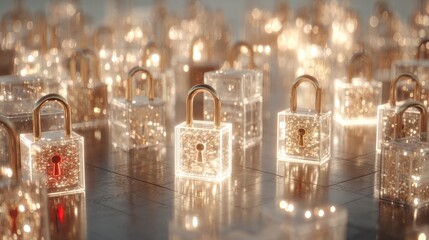 Glass Lock Candles with Gold Locks on Reflective Surface for Romantic or Decorative Settings