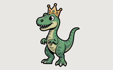 Obraz premium Majestic cartoon tyrannosaurus Rex king dinosaur character mascot illustration, wearing a shimmering golden royal crown, standing proudly, perfect for educational materials, fun children's book publis