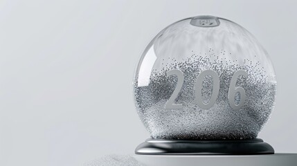 Glass Snow Globe with Year 206 Inside Modern Minimalist Decor Silver Base