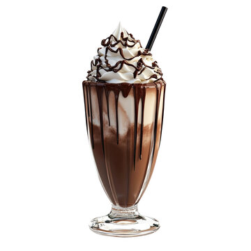 Decadent chocolate milkshake with whipped cream isolated on transparent background