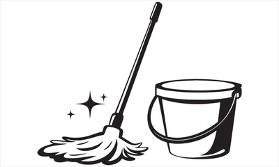 Mop and Bucket Clipart – Cleaning Tools Illustration for Housekeeping and Hygiene