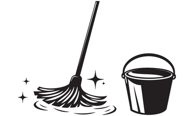 Mop and Bucket Clipart – Cleaning Tools Illustration for Housekeeping and Hygiene