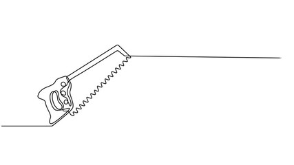 Animated self drawing of continuous line draw Wood Saw with Wooden Handle for Woodworking and Carpentry Tools. Full length single line animation, Hacksaw, wood saw, carpentry tools one line art. pro.