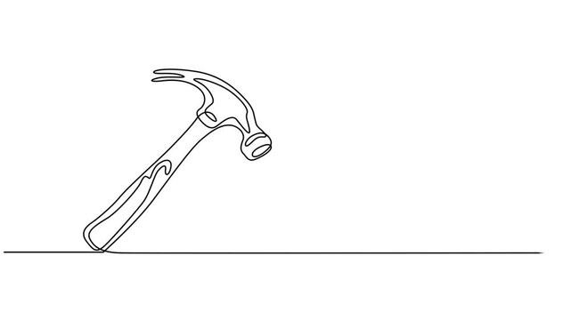 one line drawing of isolated vector object hammer Hammer construction Continuous single one line drawing illustration art vector design, Continuous one line drawing of hammer. One line of hammer.