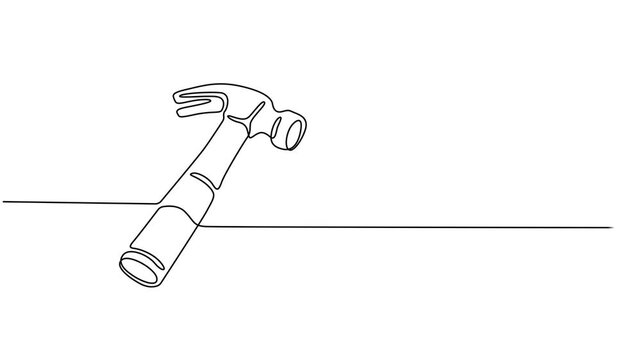 one line drawing of isolated vector object hammer Hammer construction Continuous single one line drawing illustration art vector design, Continuous one line drawing of hammer. One line of hammer.