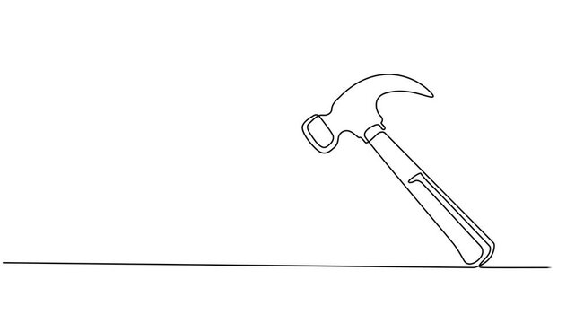 one line drawing of isolated vector object hammer Hammer construction Continuous single one line drawing illustration art vector design, Continuous one line drawing of hammer. One line of hammer.