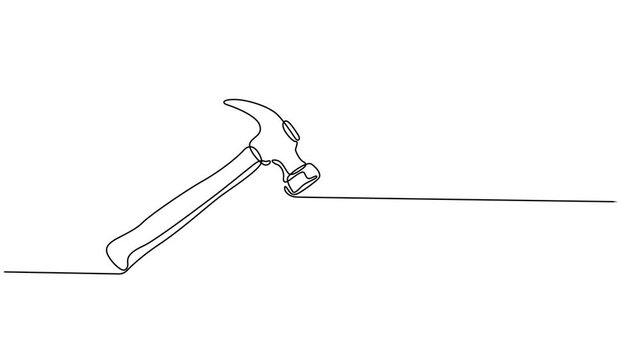 one line drawing of isolated vector object hammer Hammer construction Continuous single one line drawing illustration art vector design, Continuous one line drawing of hammer. One line of hammer.