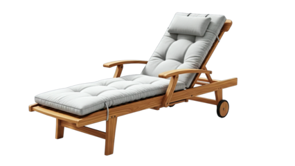 Wooden Chaise Lounge with Cushion on White Background