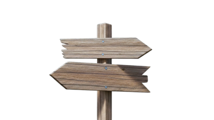Wooden Directional Sign Pointing Left and Right on White