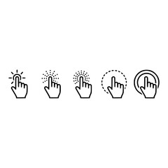 Vector silhouette collection of five hand cursor click icons representing digital interaction and web navigation