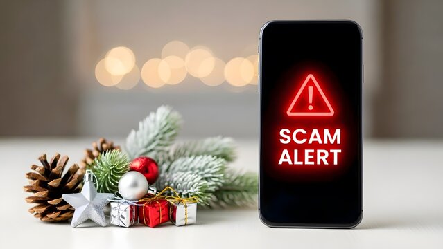 Holiday Scam Alert Text with Christmas Decoration