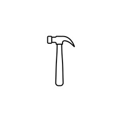 
Minimalist black and white hammer icon with claw and flat head
Simple line drawing of a hammer featuring a straight handle and a dual-purpose head with a flat striking surface.
