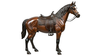 Fototapeta premium Wooden Horse with Saddle on White Background