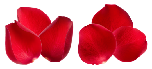a beautiful studio photograph featuring a collection of vibrant red rose petals arranged on a transparent background.