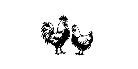 Rooster and Hen Silhouette Vector Image