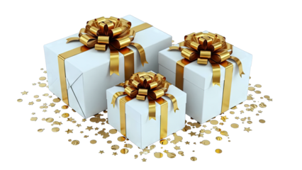 Gift Boxes with Gold Bows and Confetti
