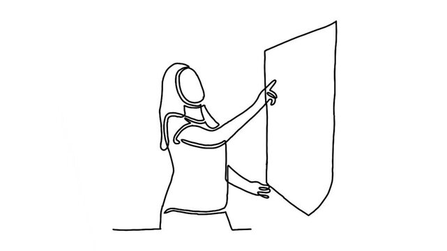 continuous line animation of person presentation standing to teaching, coaching, and presenting