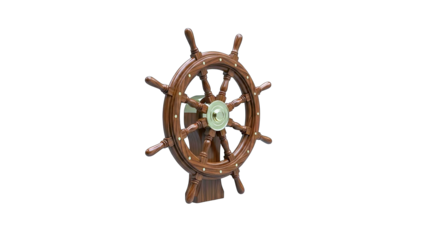 Wooden Ship Wheel Isolated on White Background