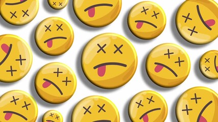 Funny dazed emoji faces scattered across white background - Powered by Adobe