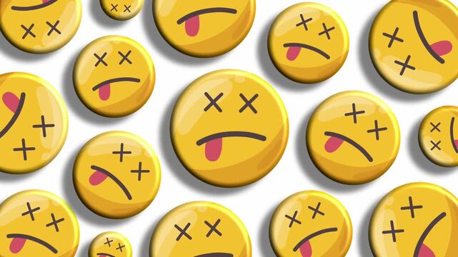 Funny dazed emoji faces scattered across white background