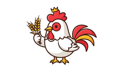Cartoon rooster with crown and wheat