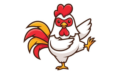 Playful Cartoon Rooster Standing on One Leg Isolated on White Background